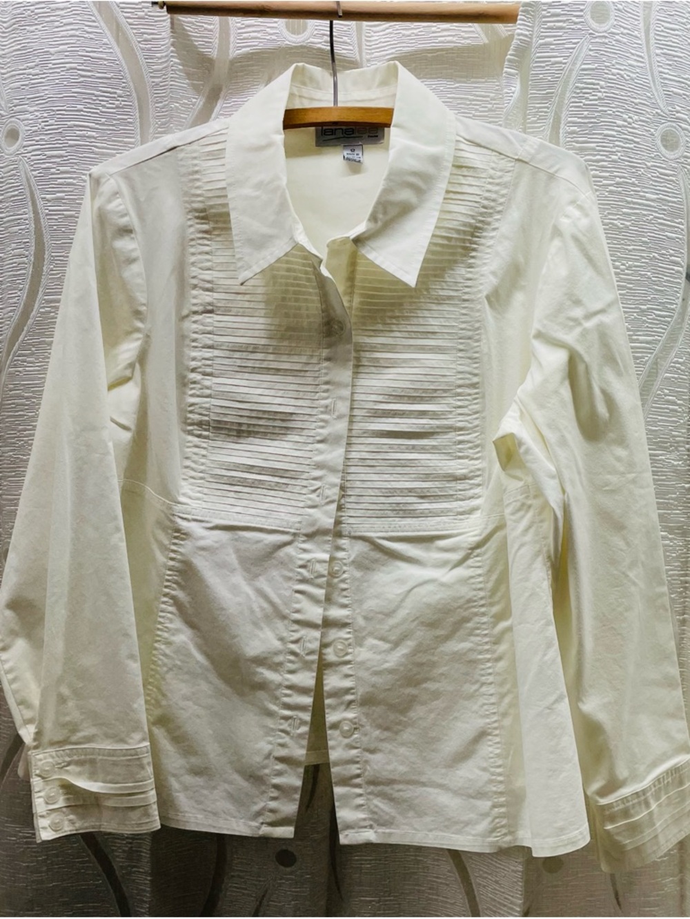 Lana Lee Petite Button Down‎ Blouse 12P Ivory Excellent Pintuck Pleated 89211P